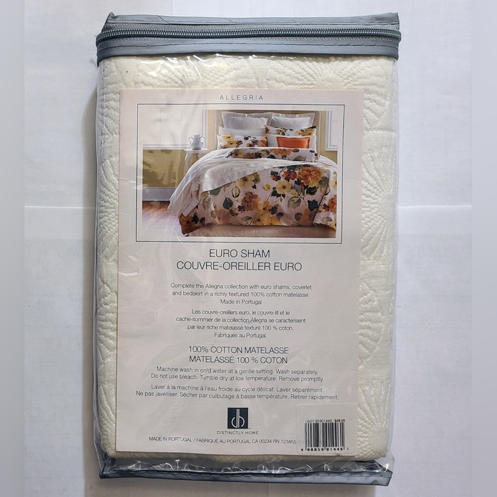 BNIP - 100% Cotton Matelasse Distinctly Home Allegria White Euro Sham